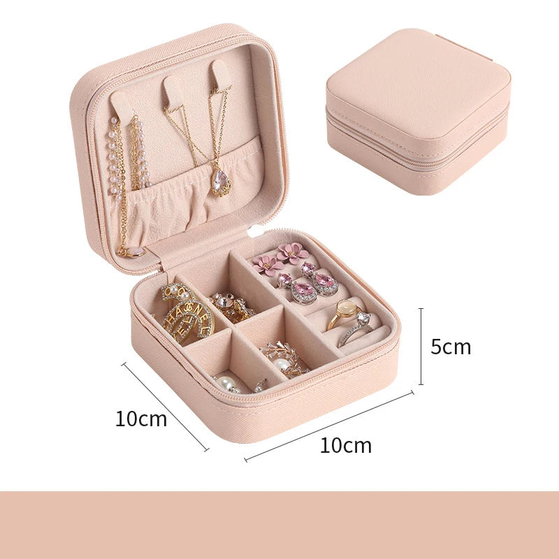 Portable Mini PU Leather Jewelry Box Velvet Lined Travel Case for Ring Earring Necklace Storage Organizer